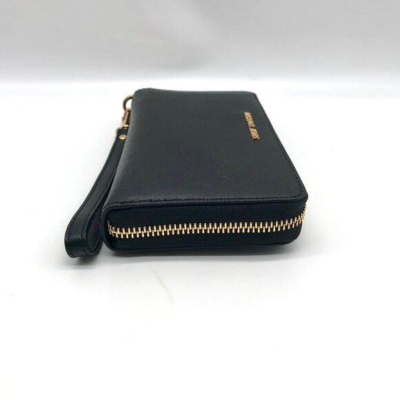 Michael Kors Black Leather Jet Set Large Flat Multifunction Smartphone Wristlet - Picture 3 of 12